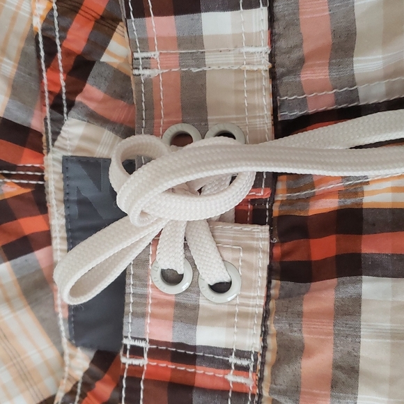 Old Navy plaid swim shorts tan, orange, brown. Pockets, built in brief. Size XXL - Picture 4 of 9